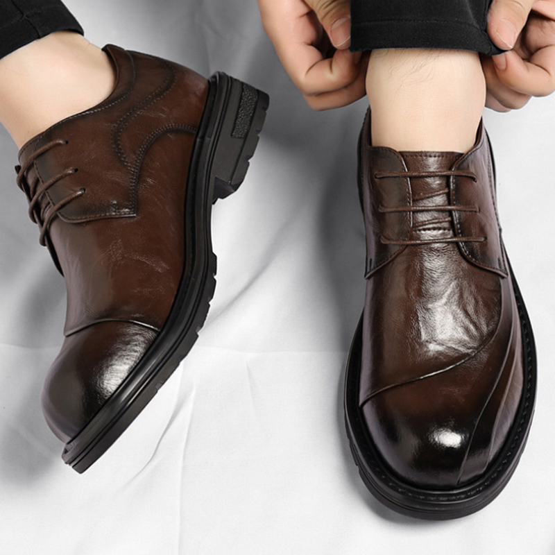 Men'S Formal Wear For Office - Scarpe stringate in vera pelle marrone