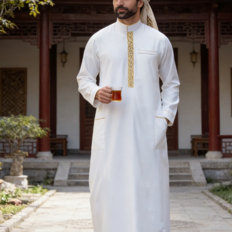 Arabic Formal Wear Men - Thobe Arabo da Uomo Ricamato a