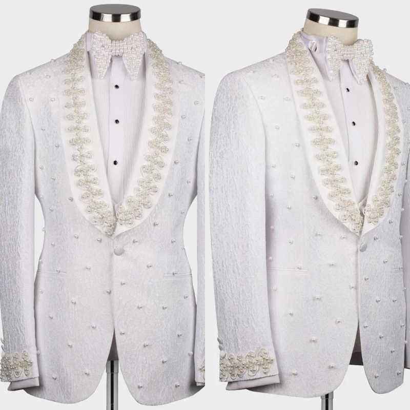 Men Formal Wear With Coat - Abiti da Sposo Bianchi in Cotone