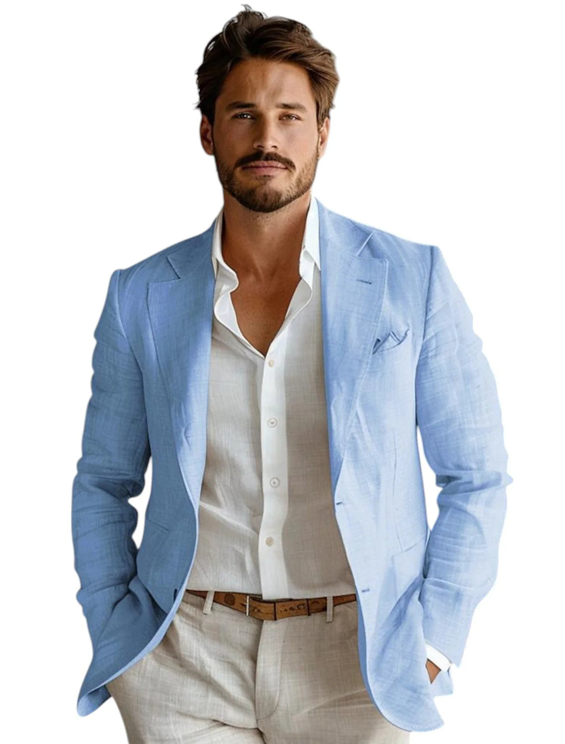 Men Formal Wear With Coat - Blazer in Lino Blu Slim Fit