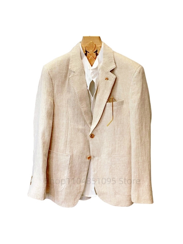 Blazer da Uomo Beige in Lino,  - Men Formal Wear With Coat recensione e prezzo